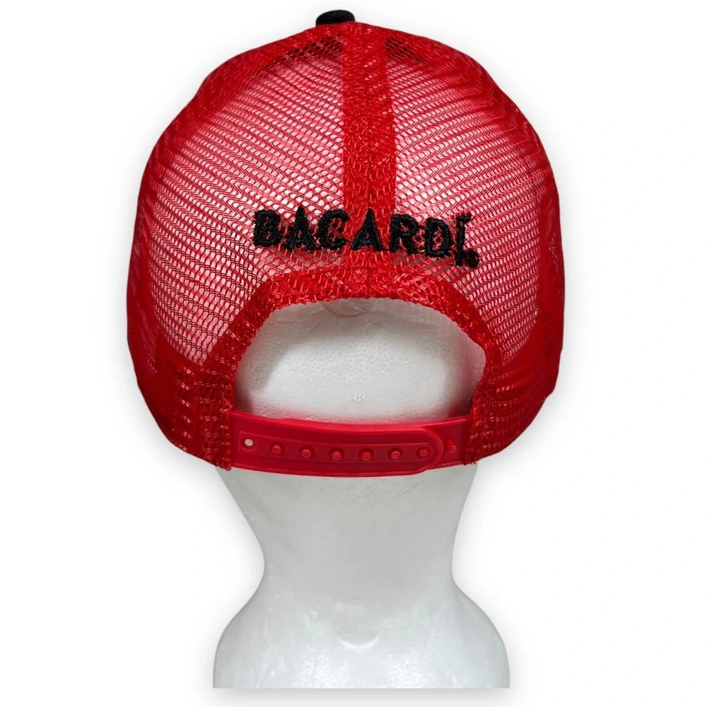 Bacardi Trucker‎ Hat Adult Snapback Red Black Bat Logo Mesh Baseball Cap Rum